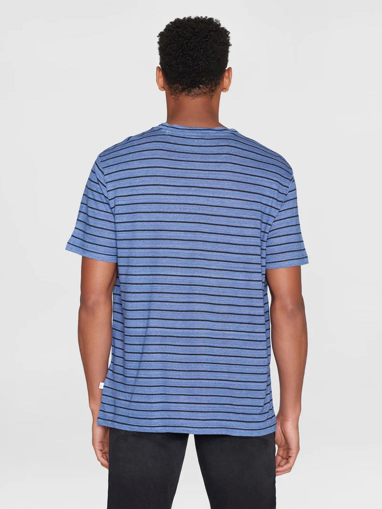 Knowledge Cotton Reg Linen Stripe Tee Blauw Heren