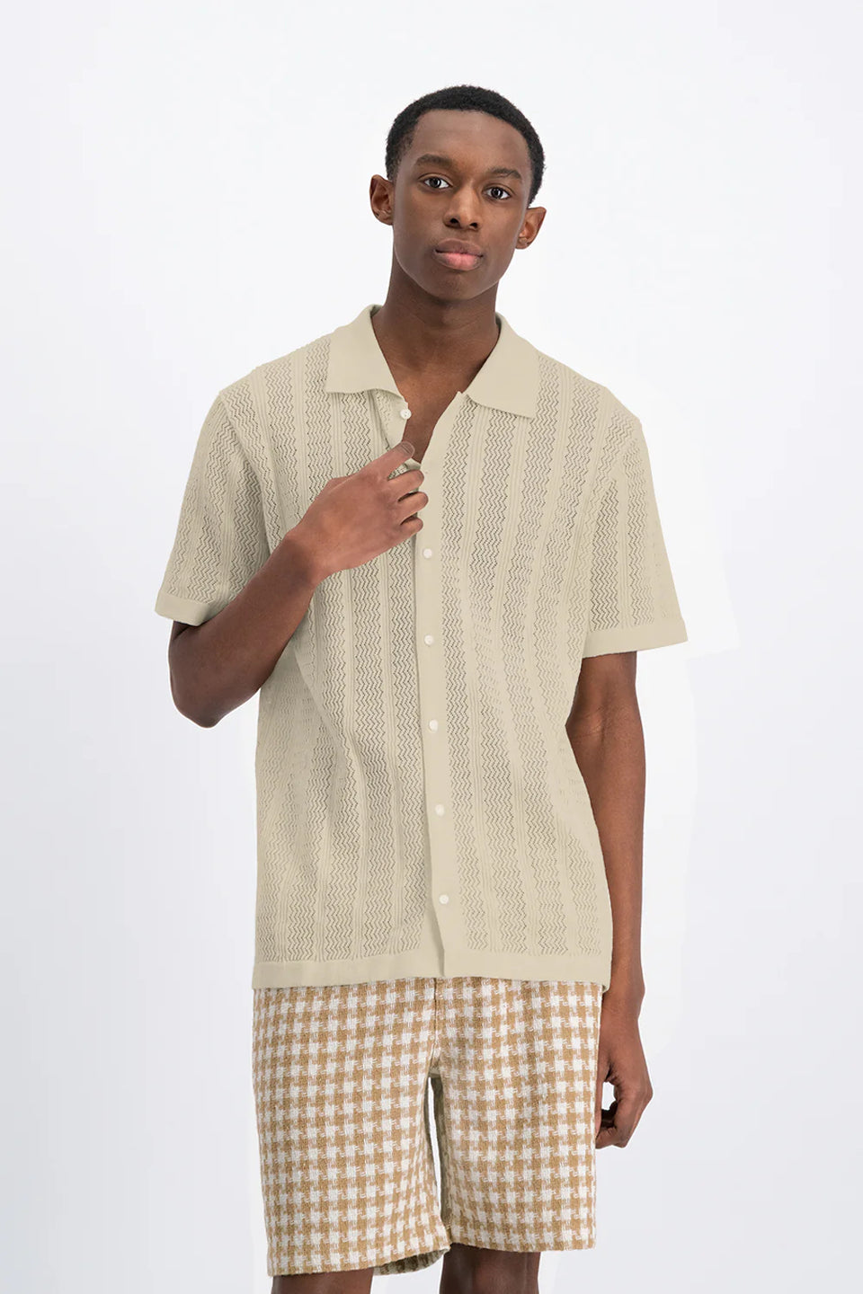 Law Of The Sea Lotan Knitted Resort Shirt Wit Heren