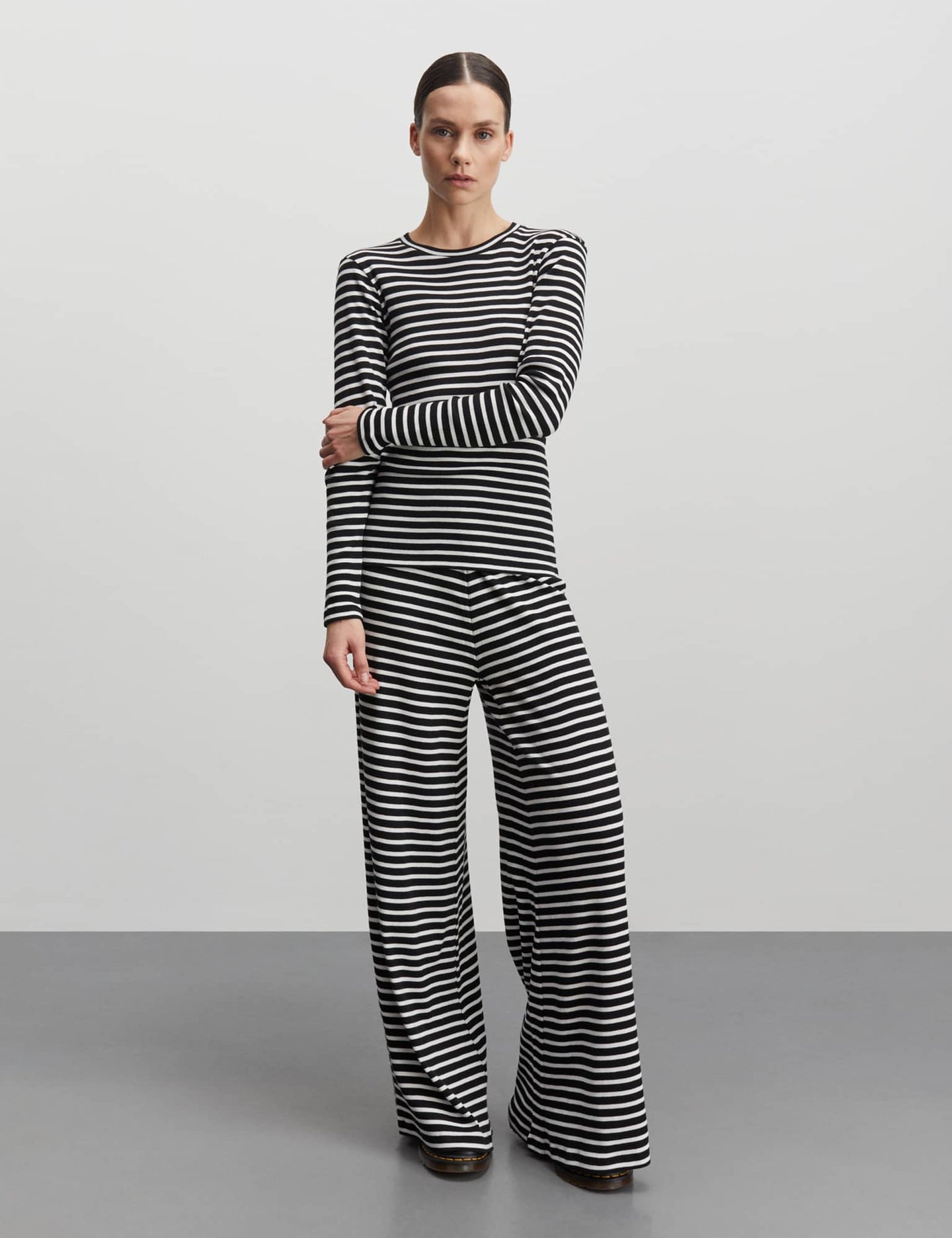 Mads Norgaard Stripe Tuba Tee Ls Zwart Dames