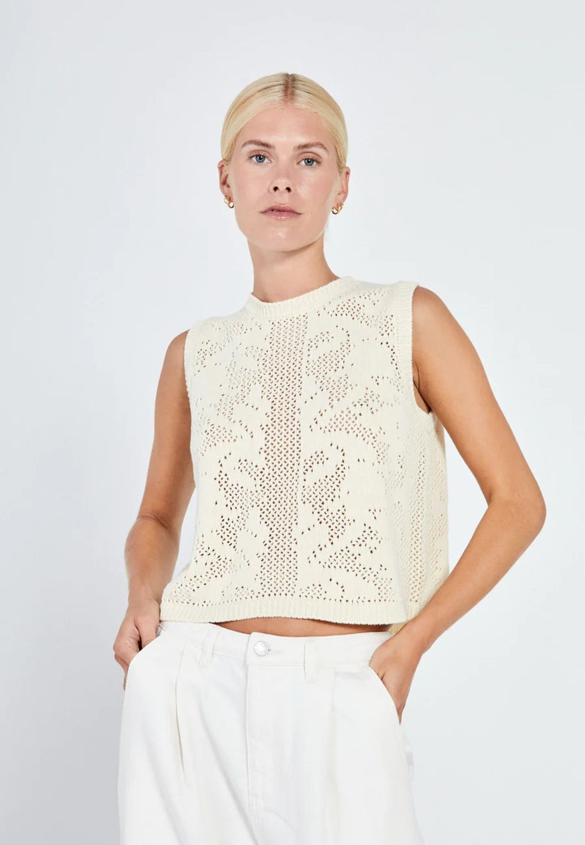 Norr Stilla Crochet Knit Tank Wit Dames