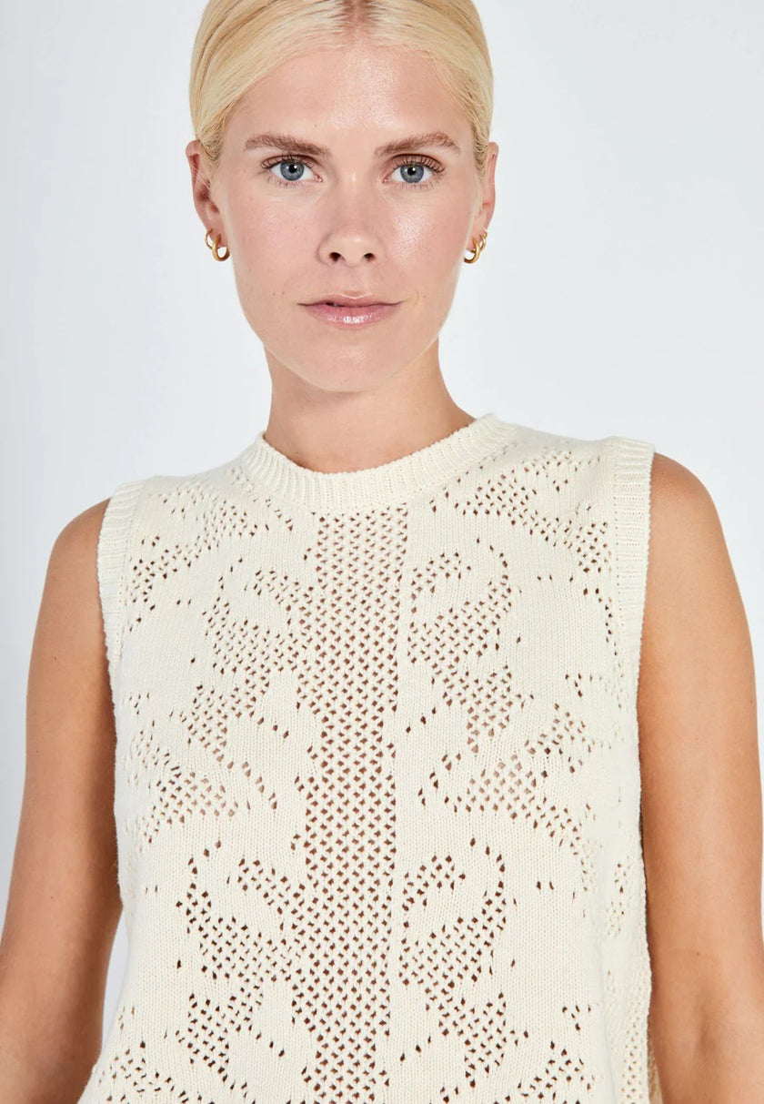 Norr Stilla Crochet Knit Tank Wit Dames