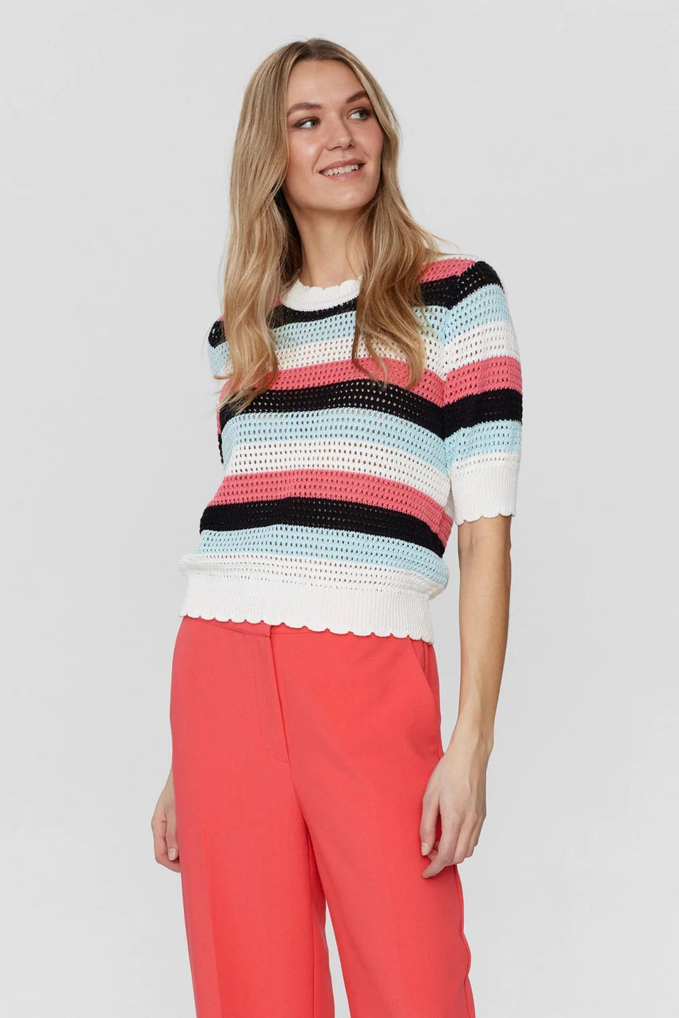 Numph Fantia Stripe Ss Pullover Lichtblauw Dames