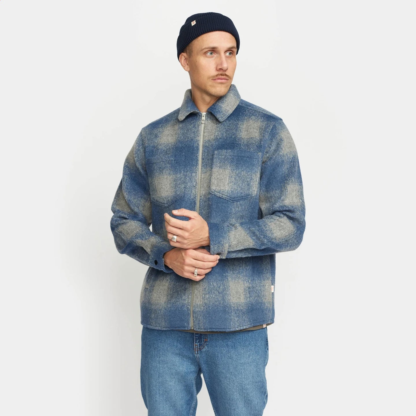 Revolution Check Overshirt Blauw Heren