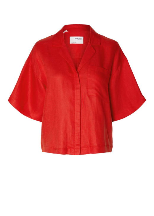 Selected Femme Lyra 2/4 Boxy Linen Shirt Rood Dames