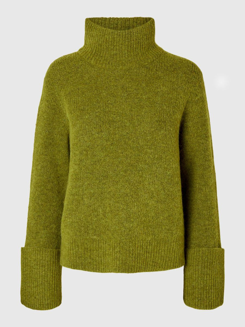 Selected Femme Sia Ras Ls Knit Highneck Groen Dames