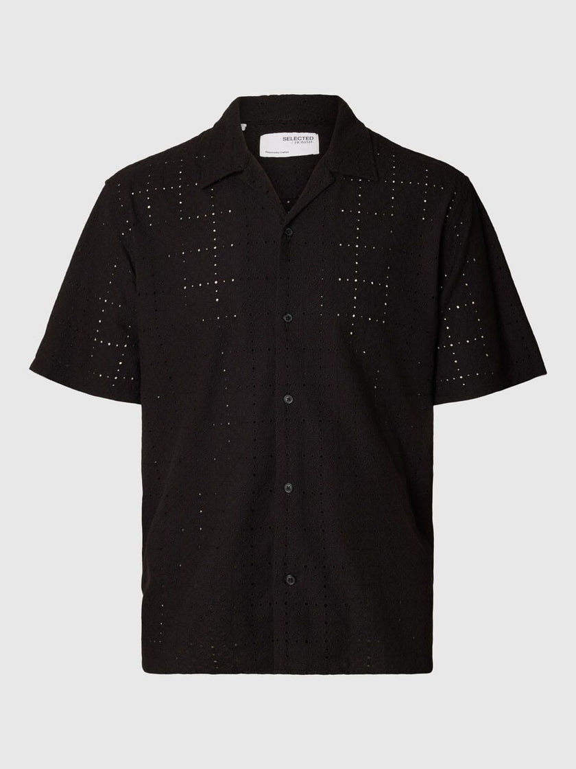 Selected Homme Jax Shirt Ss Broidery Zwart Heren